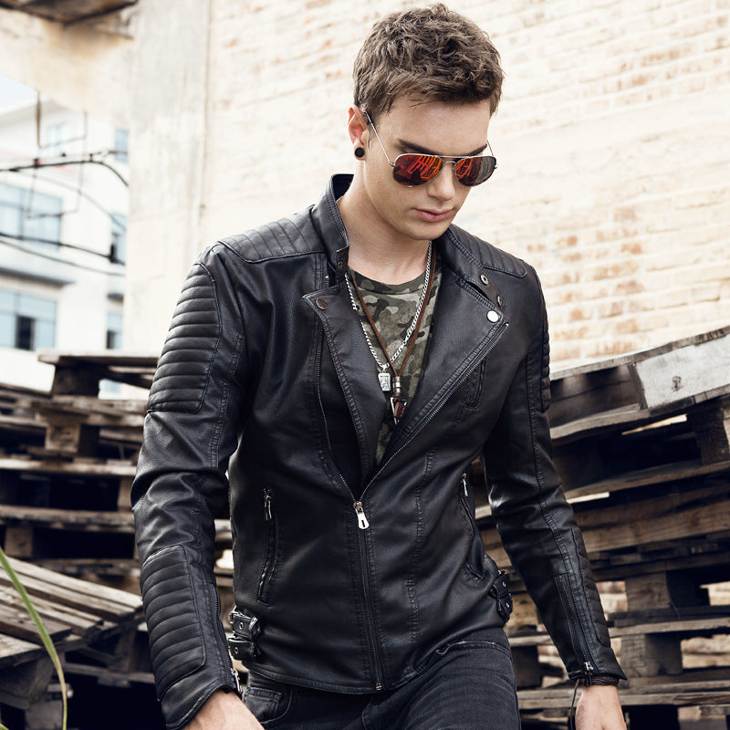 Herren Kunstleder‑Bikerjacke mit gesteppter Schulter‑ und Ärmelpartie EB