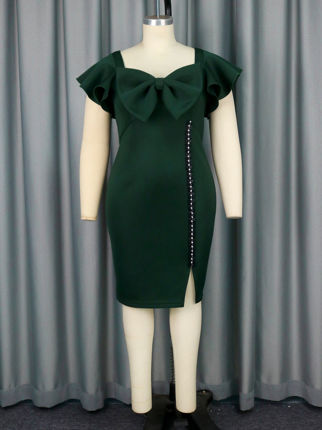 Damen figurbetontes Kleid mit großem Schleifenakzent und seitlichem Schlitz EB