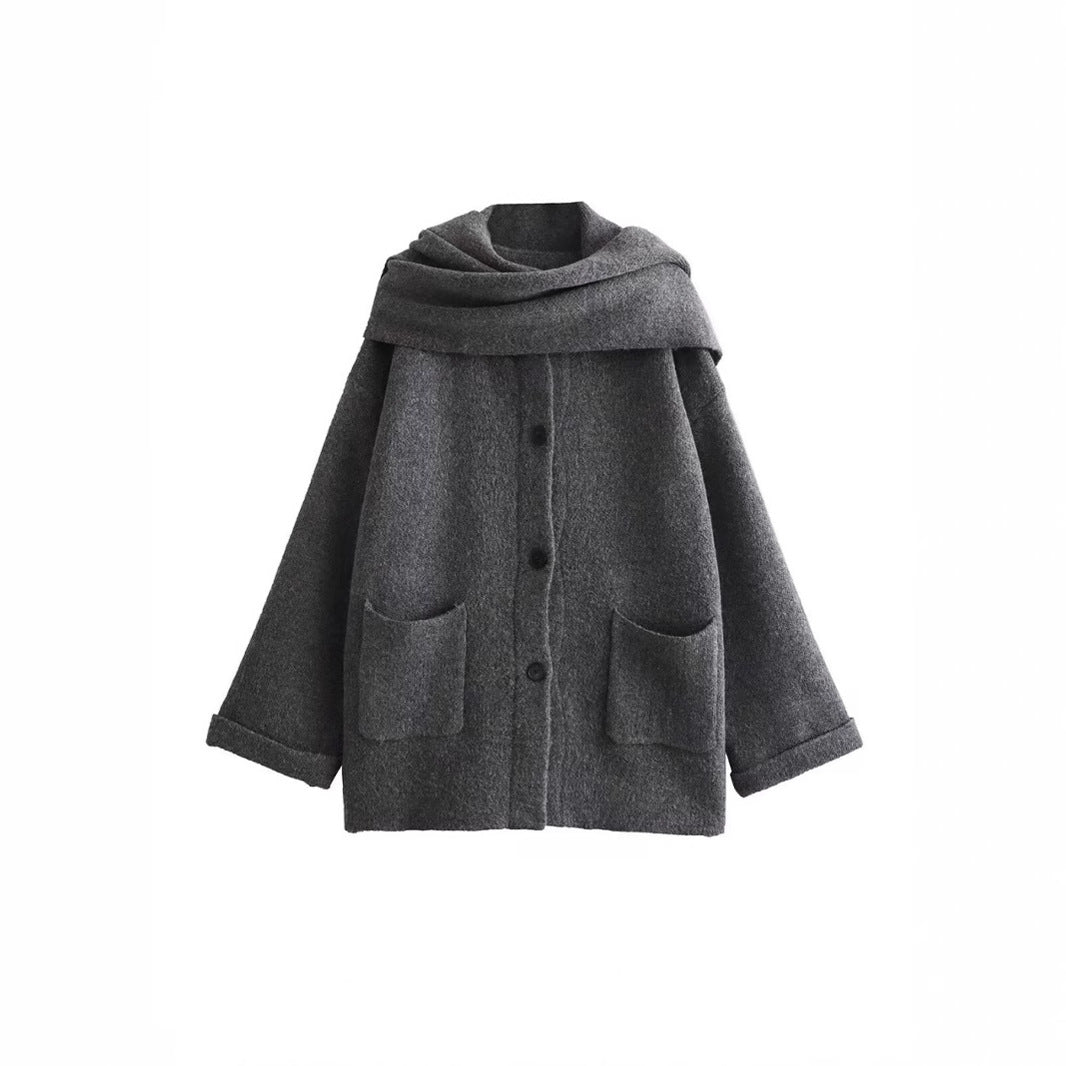 Damen elegante Oversize-Jacke aus warmer Wolle mit Taschen EB