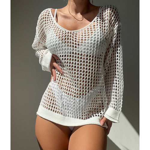 Damen luftiger Grobstrick Pullover mit weitem Schnitt und offenen Ärmeln EB