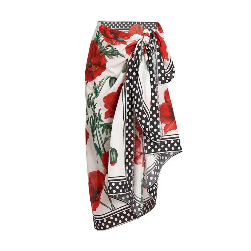 Damen Einteiler Badeanzug mit floralen Akzenten und passendem Wickelrock EB