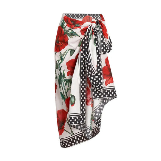 Damen Einteiler Badeanzug mit floralen Akzenten und passendem Wickelrock EB