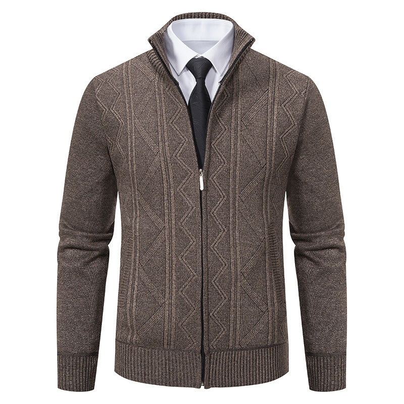 Herren nan Strickjacke mit Reißverschluss, Stehkragen und strukturierter Zopfmuster-Optik EB