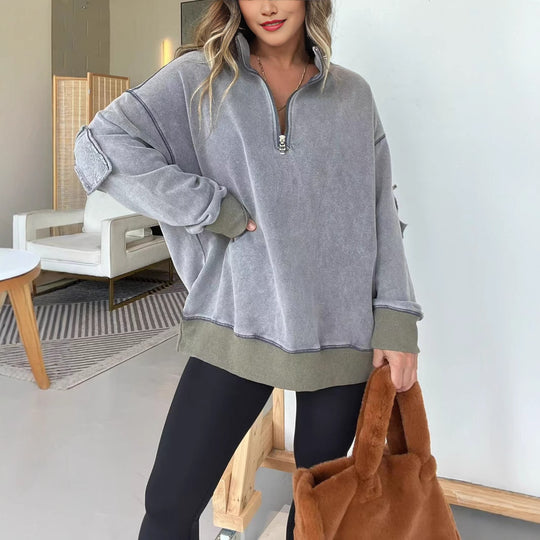 Damen Bequemer Pullover mit halbem Reißverschluss EB