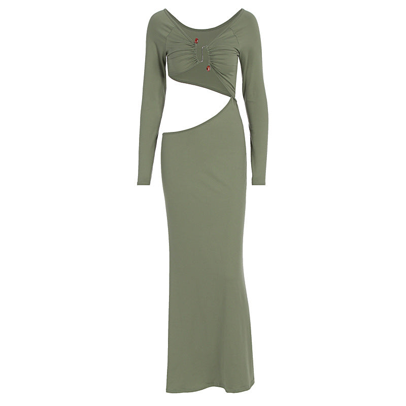 Damen atemberaubendes Wickelmaxikleid mit figurbetontem Schnitt und strategischen Cut-Outs EB