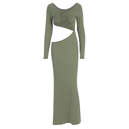 Damen atemberaubendes Wickelmaxikleid mit figurbetontem Schnitt und strategischen Cut-Outs EB