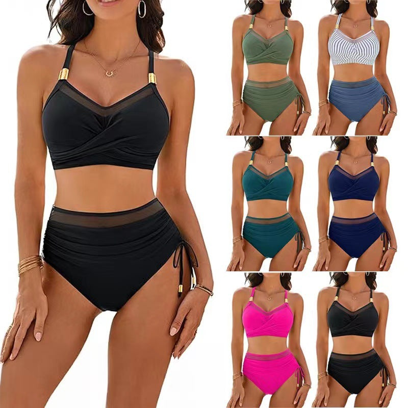Damen Hochwertiges Bikini-Set mit transparenten Akzenten und modischem Wickeldesign EB