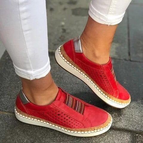 Damen perforierte Slipper-Sneaker mit Elastikeinsatz und Korkoptik-Plateau EB