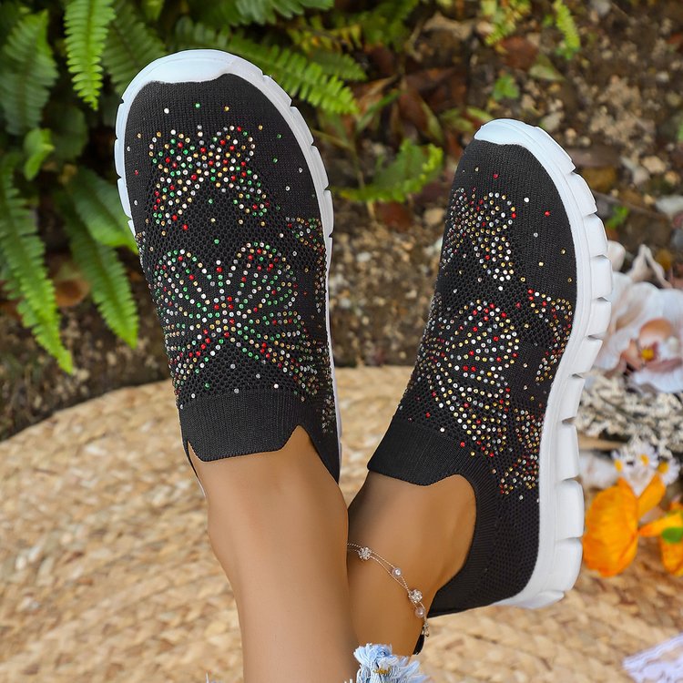 Damen Sportliche Slip-Ons mit funkelnden Verzierungen EB