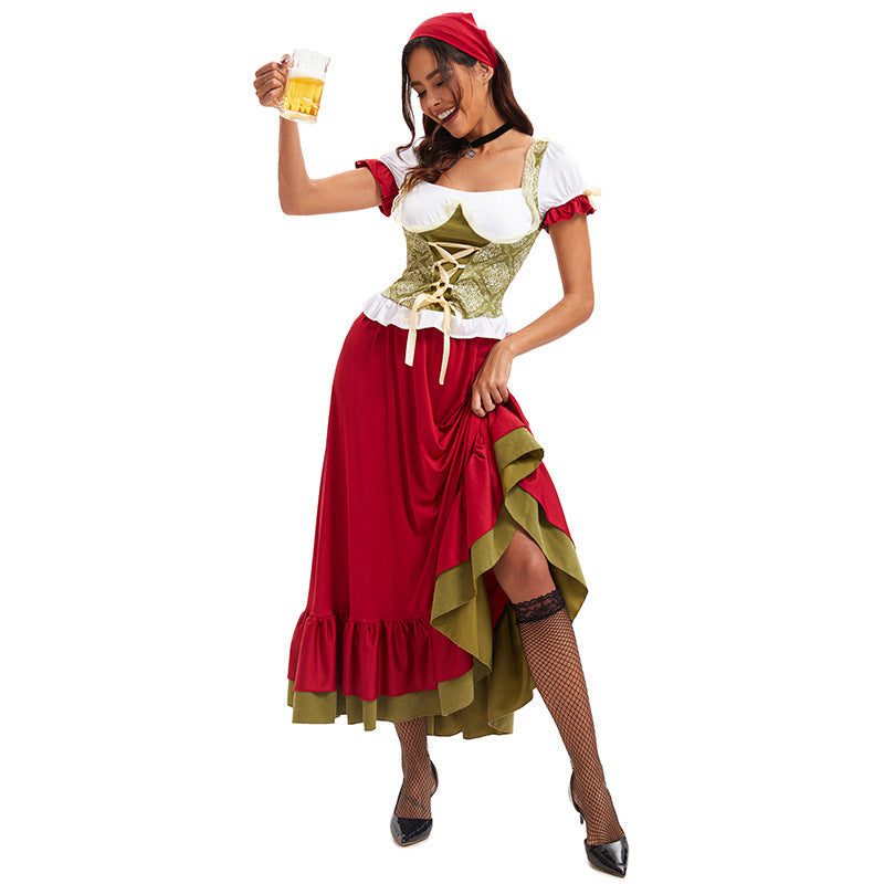 Damen nan bayerisches Oktoberfest-Biermädchen-Kostüm mit geschnürtem Mieder Puffärmeln und mehrlagigem Rock EB
