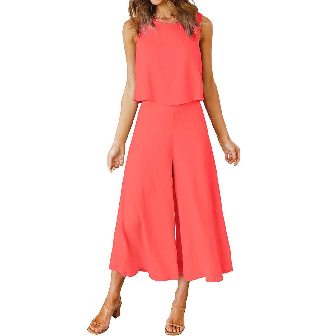 Damen lässiger Jumpsuit mit weit geschnittenem Beinen und leichtem Oberteil EB