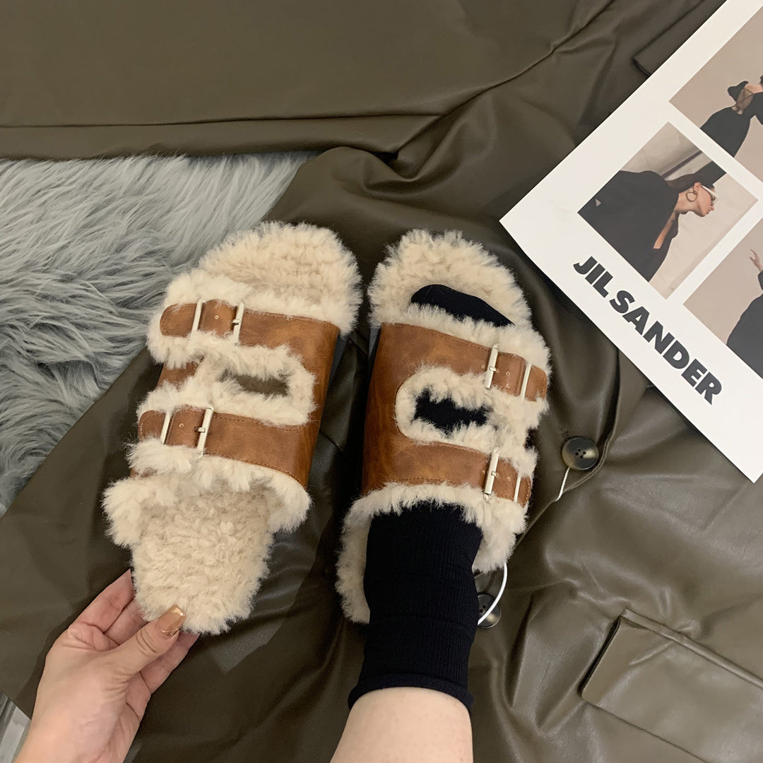 Damen Gemütliche Clogs mit verstellbaren Riemen und flauschigem Innenfutter EB