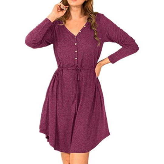 Damen lässiges Wickelkleid mit Knopfdetails und Taillenzug EB