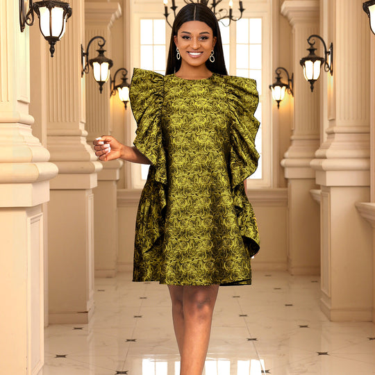 Damen Kleid mit voluminösen Rüschen und floralem Muster EB