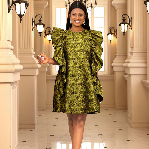Damen Kleid mit voluminösen Rüschen und floralem Muster EB