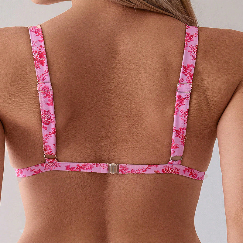 Damen Triangel-Bikini mit floralem Muster und verstellbaren Trägern EB