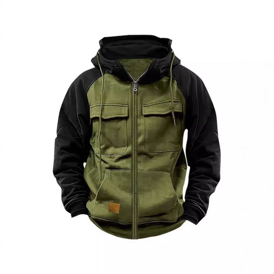 Herren nan Utility-Kapuzenjacke mit Materialmix, Brusttaschen und Reißverschluss EB