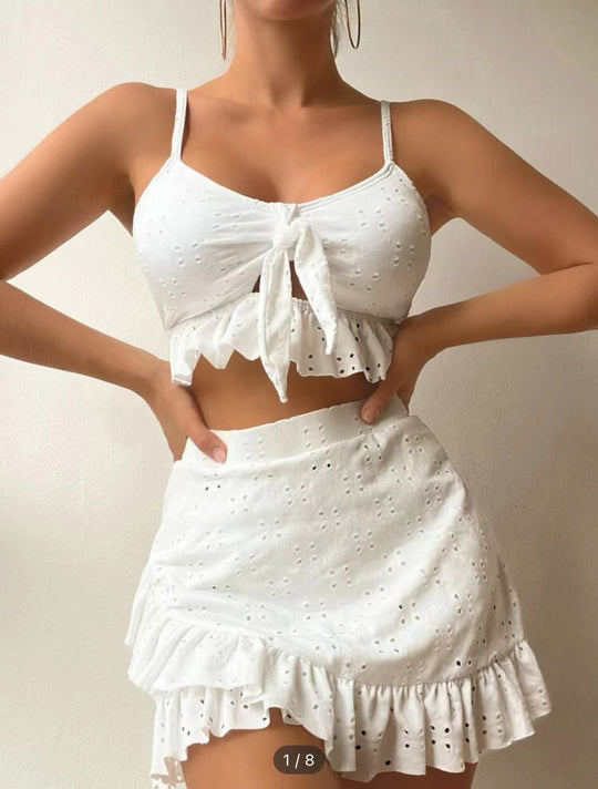 Damen Crop-Top und Rüschenshort Set EB