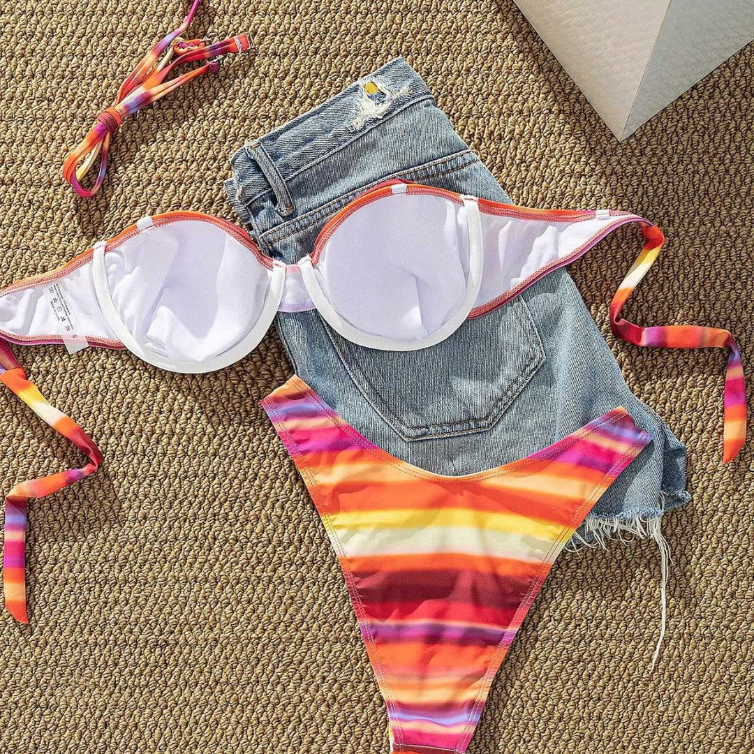 Damen Bikini mit trendigem Bustier-Design und Hoher Raffung EB