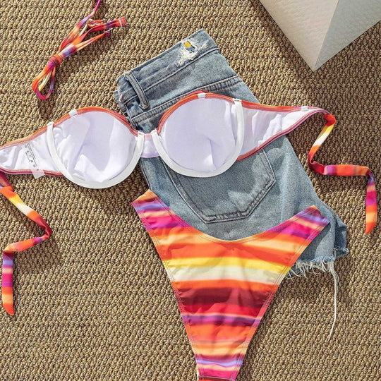 Damen Bikini mit trendigem Bustier-Design und Hoher Raffung EB