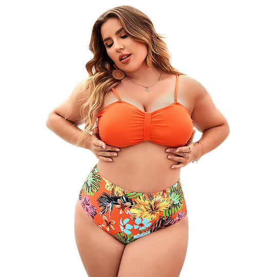 Damen Bunt gemusterter Hochschnitt-Bikini mit vorgeformtem Oberteil und verstellbaren Trägern EB