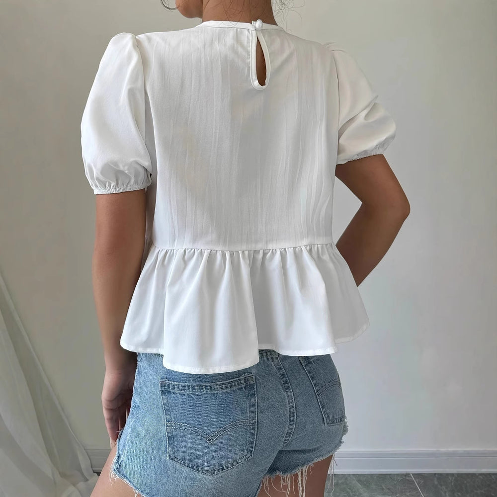 Damen Bluse mit Puffärmeln und verspieltem Rüschendesign EB