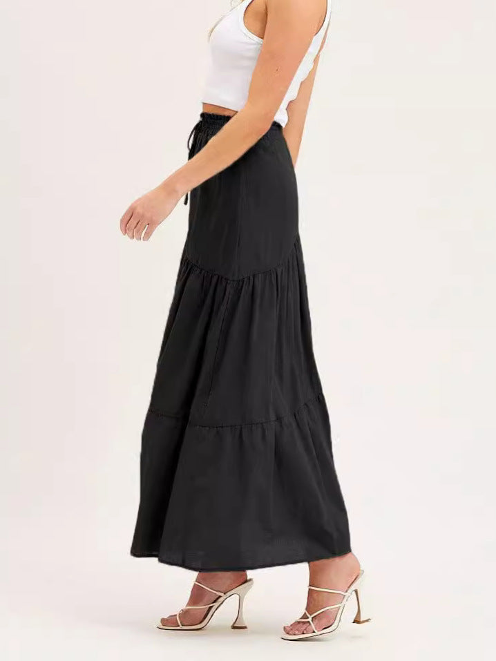 Damen langer Rock mit schwingenden Volants und elastischem Taillenbund EB