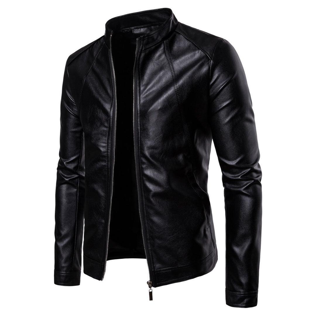 Herren elegante Kunstlederjacke mit Stehkragen EB