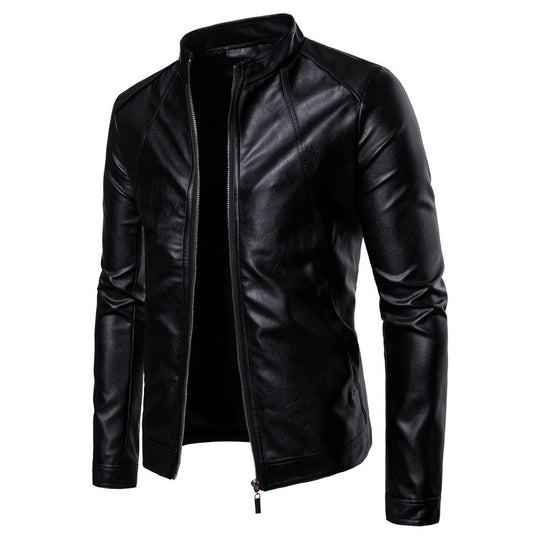 Herren elegante Kunstlederjacke mit Stehkragen EB