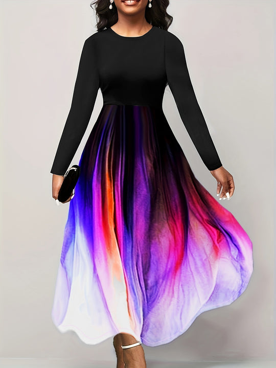 Damen Elegantes Maxikleid mit kreativer Farbverlauf-Optik und langen Ärmeln EB