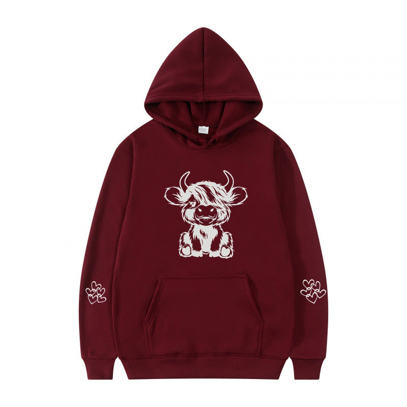 Damen Kapuzensweater mit entzückendem Kuhmotiv und praktischen Kängurutaschen EB