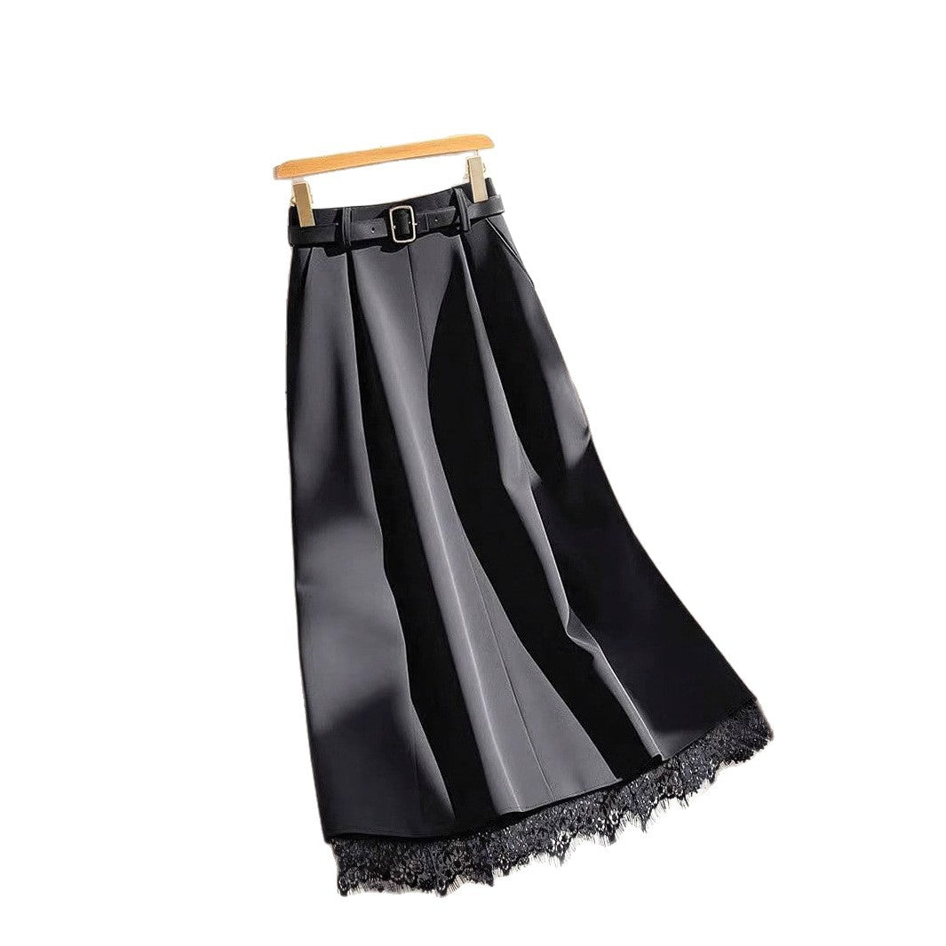 Damen Elegante Maxirock mit Spitzenbesatz EB