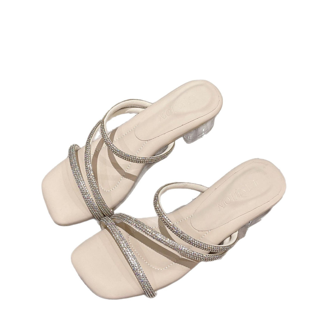 Damen Glamouröse Sandalen mit funkelnden Riemen und blockierendem Absatz EB