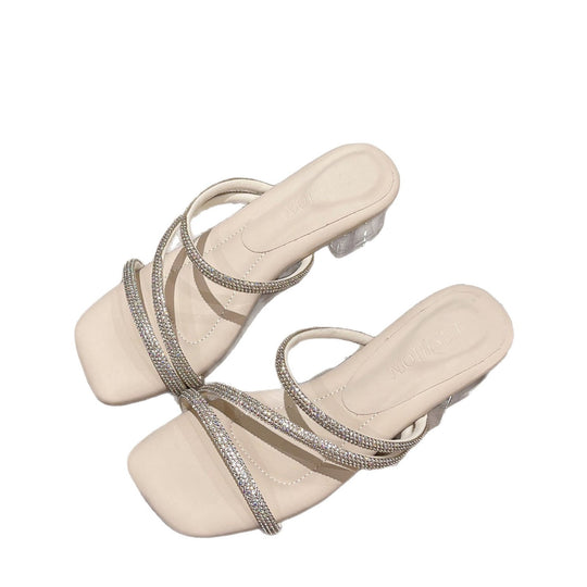 Damen Glamouröse Sandalen mit funkelnden Riemen und blockierendem Absatz EB