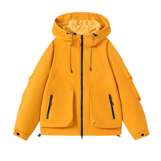 Herren technische Softshell-Kapuzenjacke mit wasserabweisender Membran, großen Fronttaschen und verstellbarem Kordelzug EB