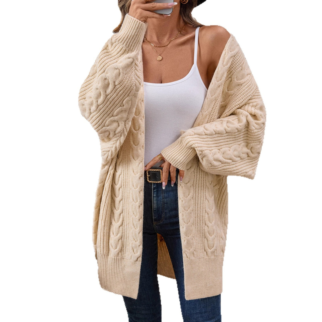 Damen Strickjacke mit kreativem Zopfmuster und lockerer Passform EB