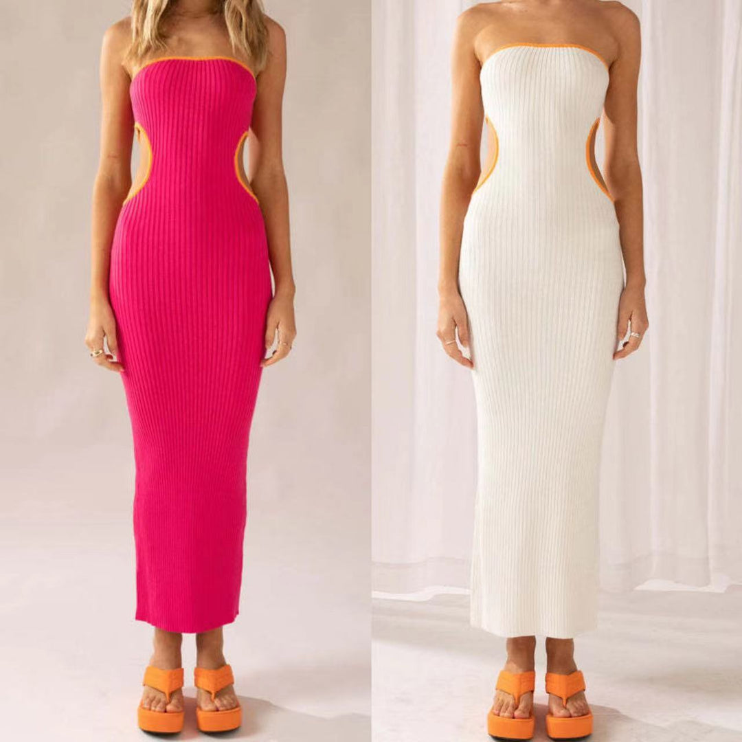 Damen elegantes Maxi-Kleid mit schulterfreiem Design und modischen Cut-Outs EB