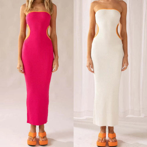 Damen elegantes Maxi-Kleid mit schulterfreiem Design und modischen Cut-Outs EB