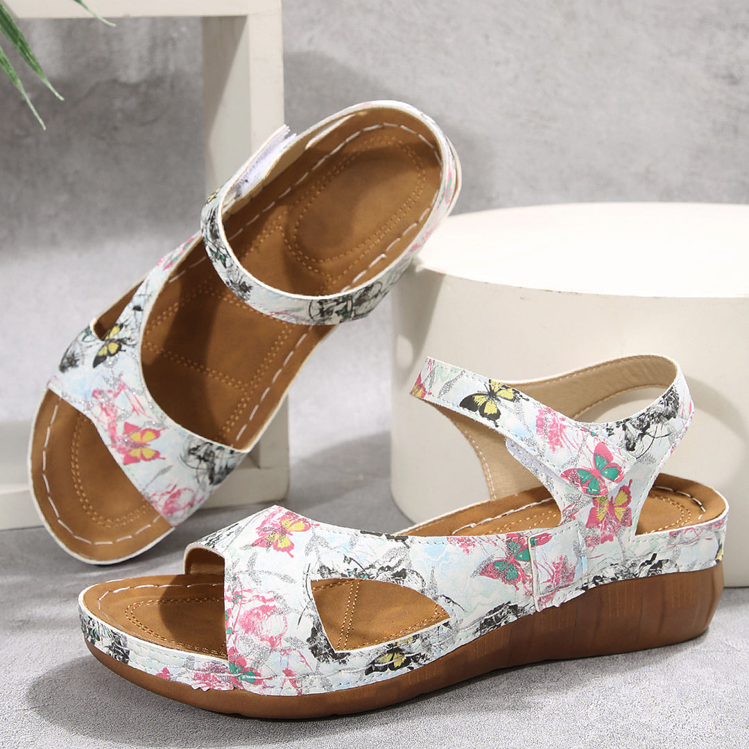 Damen Komfortable und stilvolle Wedge-Sandalen mit floralem Design EB