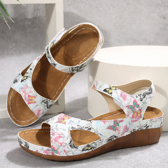 Damen Komfortable und stilvolle Wedge-Sandalen mit floralem Design EB