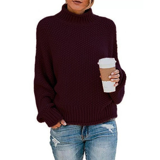 Damen lässiger Strickpullover mit hohem Kragen und strukturierter Oberfläche EB
