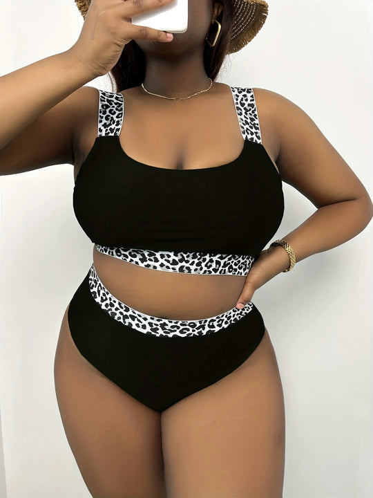 Damen Hochgeschnittenes Bikini-Set mit trendigem Tiermuster EB