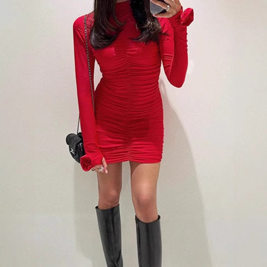 Damen figurbetontes Langarmkleid EB