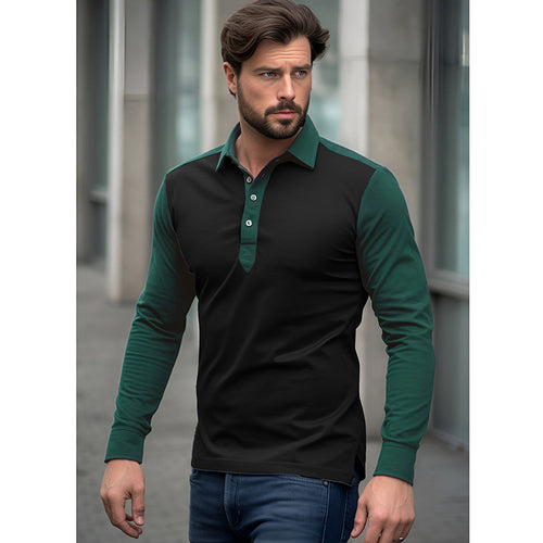 Herren Langarm-Henley-Shirt aus hochwertigem, atmungsaktivem Material mit Kontrastärmeln EB