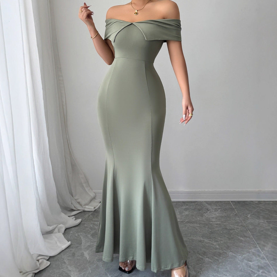 Damen Figurbetontes Off-Shoulder Maxikleid EB
