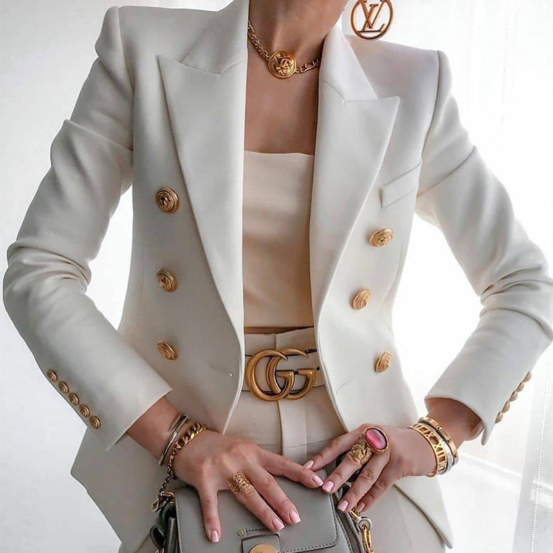 Damen Eleganter Blazer mit doppelter Knopfleiste und tailliertem Schnitt EB