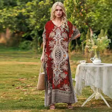 Damen Maxikleid mit detailliertem Floral- und Paisleydesign EB