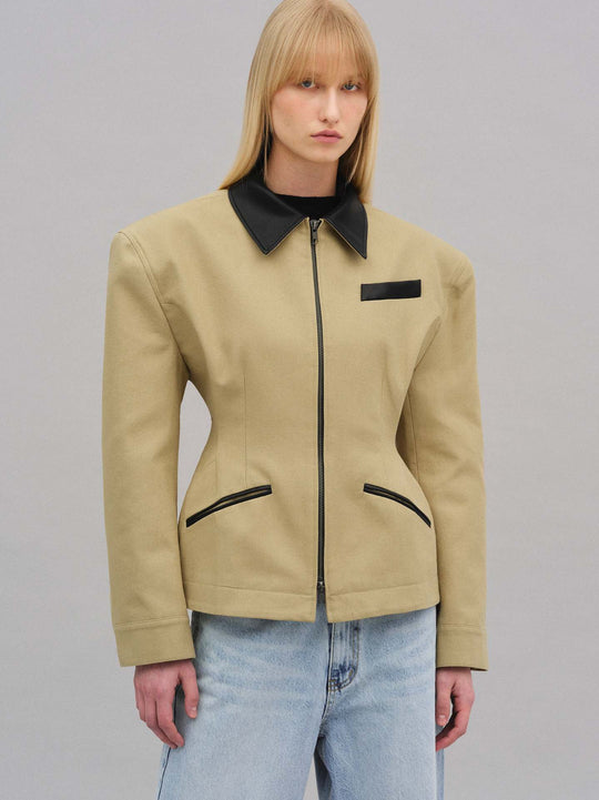 Damen modische Kurzjacke mit kontrastierendem Kragen EB
