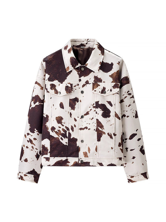 Damen lässige Jeansjacke im modernen Cow-Print-Design EB