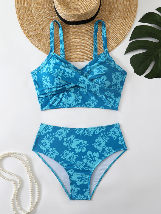 Damen Bikini-Set mit hohem Bund und dekorativem Knotendesign EB
